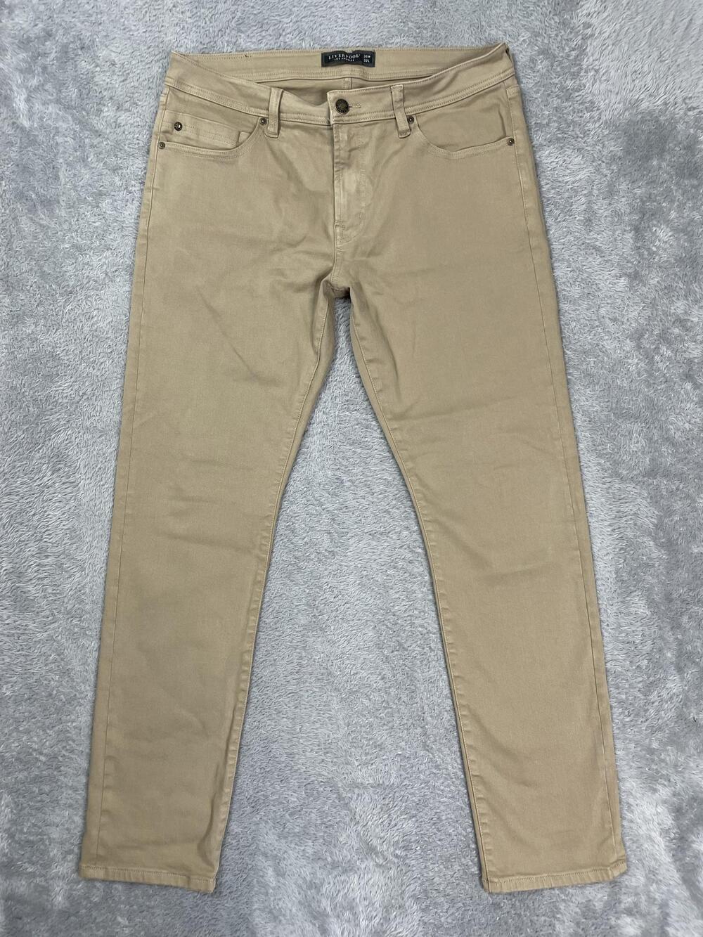 Liverpool Kingston Modern Straight Jeans Mens 35x32 Beige Stretch Denim